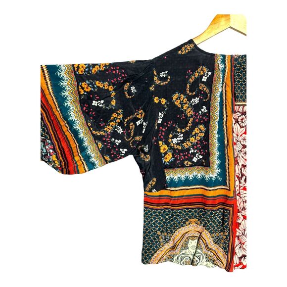 ANTHROPOLOGIE WOMENS BOHO BLOUSE SMALL MULTICOLOR BEADED SEQUIN FLORAL PRINT - Picture 8 of 16